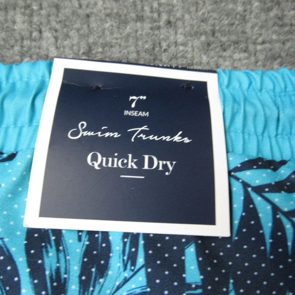 Club Room Swim‎ Trunks Shorts Blue Floral Print XXL Polyester Mesh Lined
